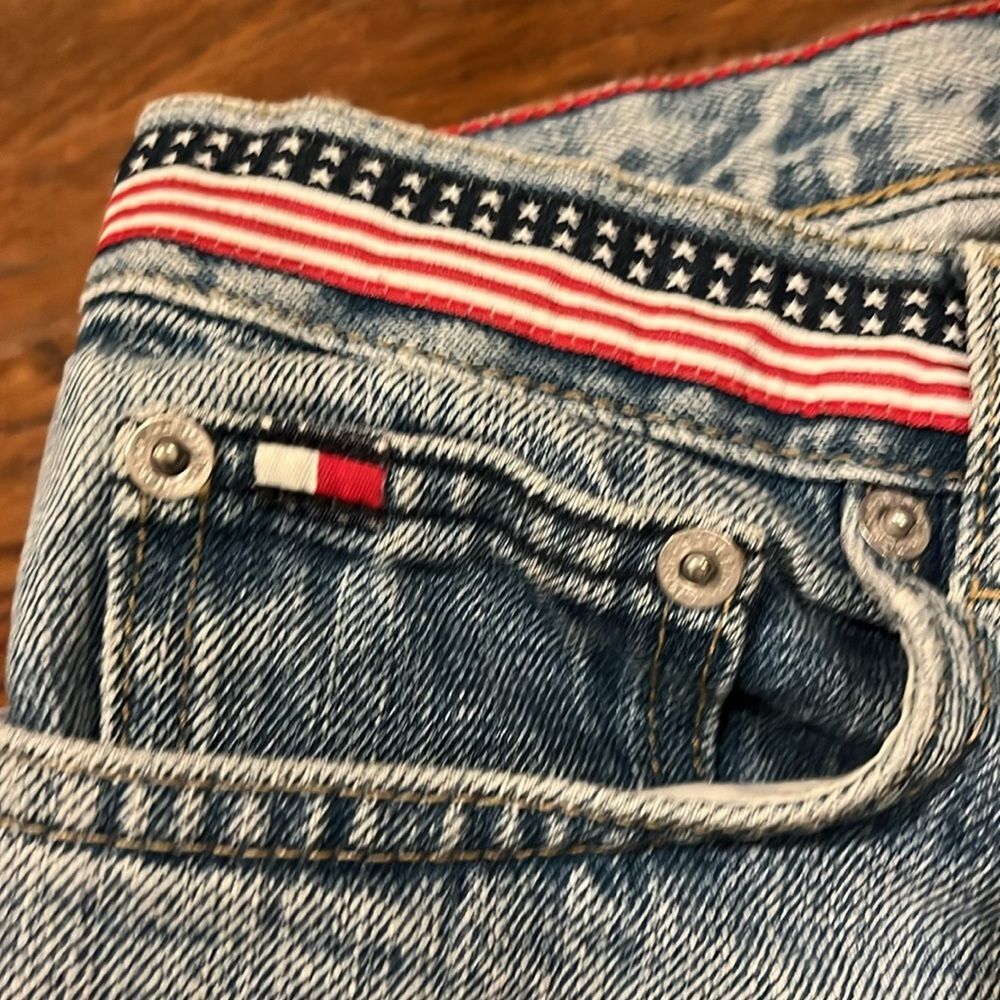 Y2K Tommy Hilfiger Jeans Flag waist detail straight leg low rise light wash sz 4 - Picture 6 of 10